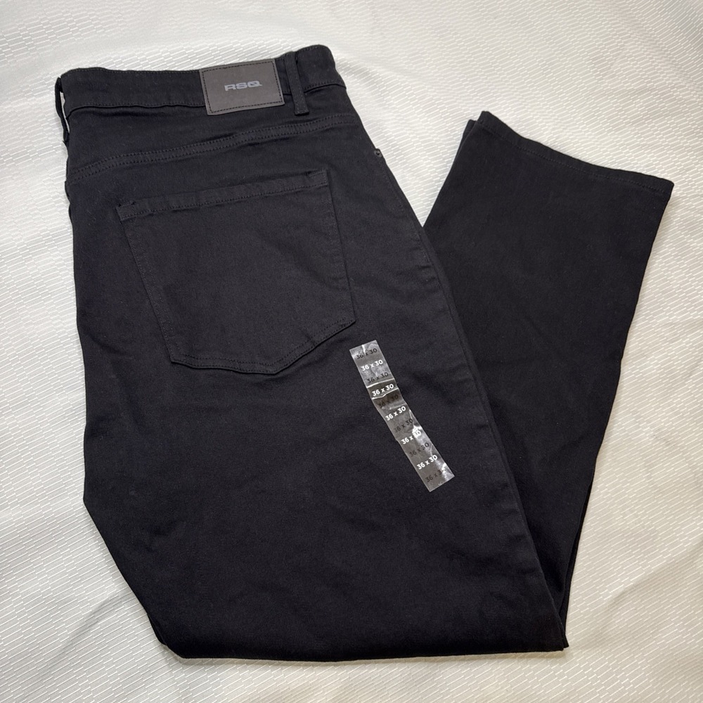 RSQ Black Relaxed Tapper Cotton Stretch High Rise Pants Jeans Men W36 xL29 NWOT